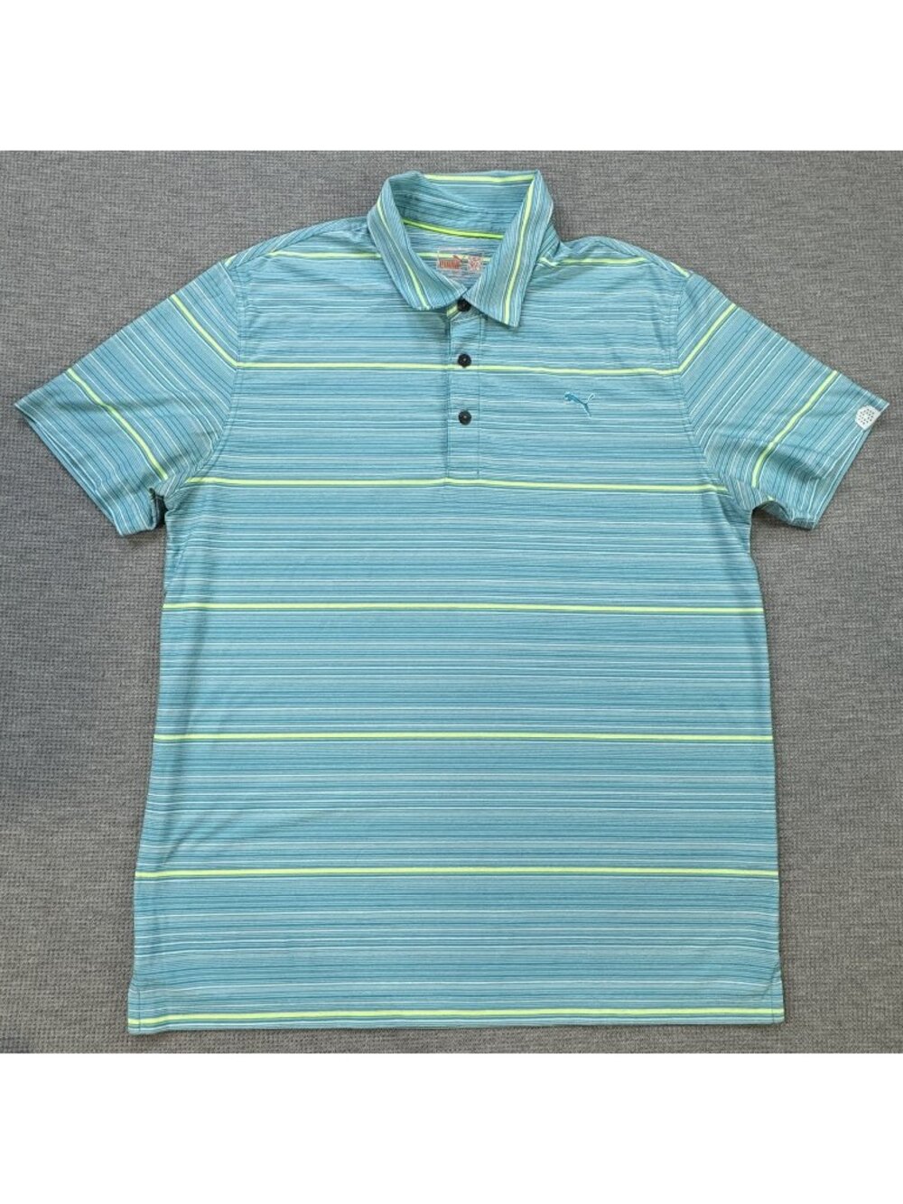 Puma Dry Cell Golf Polo Mens Size L Turquoise Short Sleeve Striped Active Tee